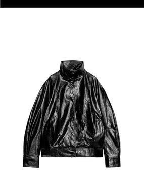 Black Faux Leather High-Collar Jacket